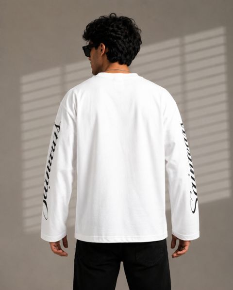 FASHLOOK Men Graphic Print, Typography Round Neck Cotton Blend White T-Shirt - Image 6