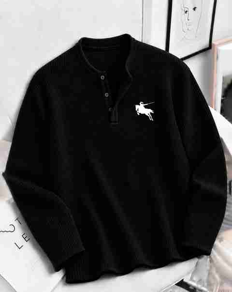 AOOSH Men Self Design Henley Neck Cotton Blend Black T-Shirt - Image 5