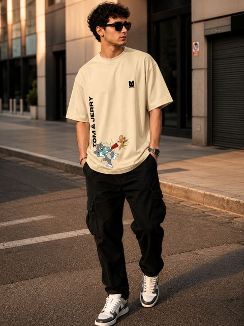 kapdamart.com Men's Beige Graphic Print Cotton T-Shirt - Image 7