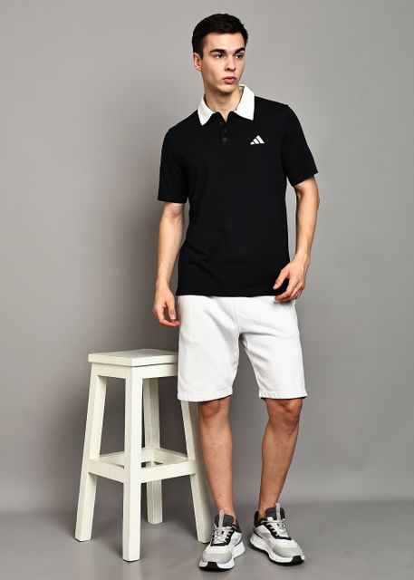 ADIDAS Men Solid Polo Neck Pure Cotton Black T-Shirt - Image 6