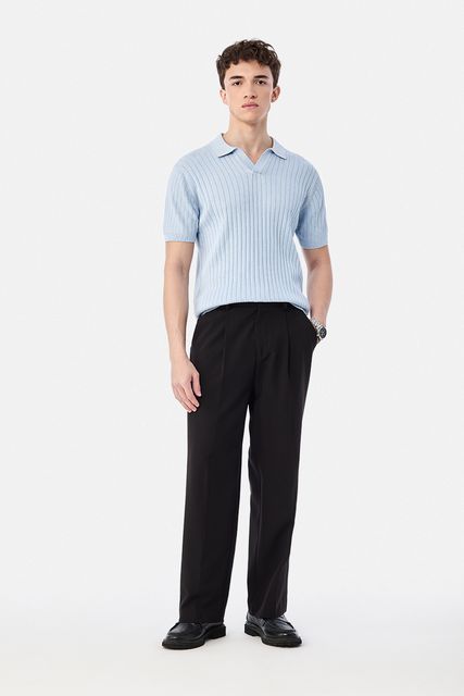 Snitch Men Solid Polo Neck Pure Cotton Blue T-Shirt - Image 6