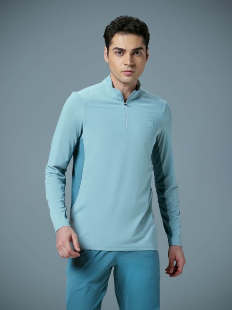 TECHNOSPORT Men Sporty High Neck Polyester Light Blue T-Shirt - Image 8