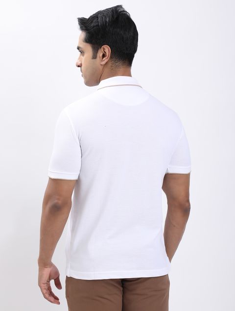 Indian Terrain Men's Solid Polo Neck Cotton Blend White T-Shirt - Image 6