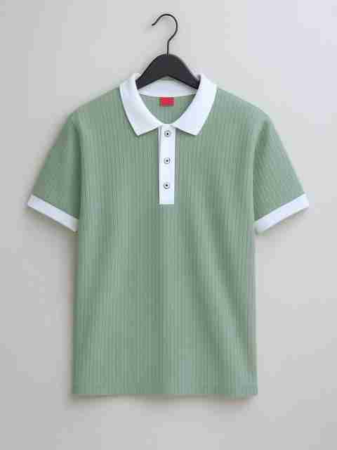 Try This Men Colorblock Polo Neck Cotton Blend Dark Green, White T-Shirt - Image 5