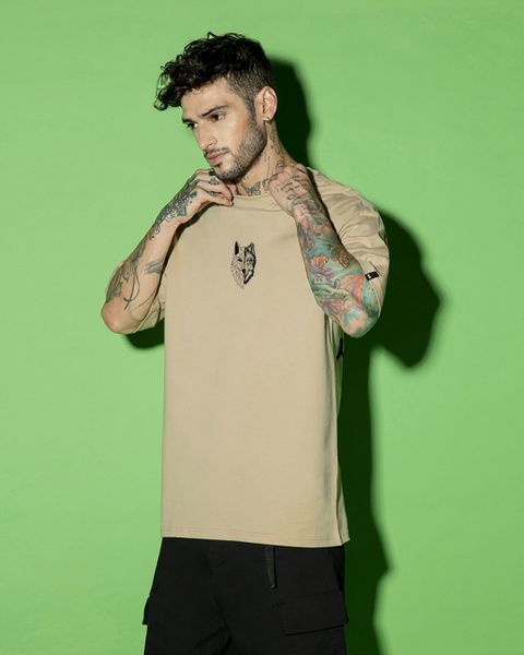 BEWAKOOF Oversized Men's Brown Cotton Graphic T-Shirt - Image 5