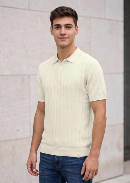 KILLER Men Solid Beige Polo Neck Cotton Blend T-Shirt - Image 8