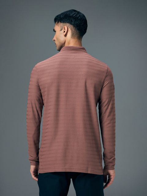 TECHNOSPORT Men Striped Zip Neck Polyester Red T-Shirt - Image 3