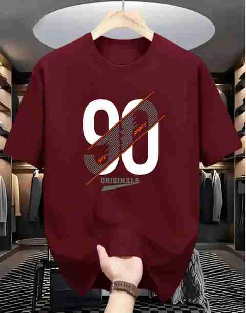 Magneto Men Printed Round Neck Cotton Blend Maroon T-Shirt - Image 5