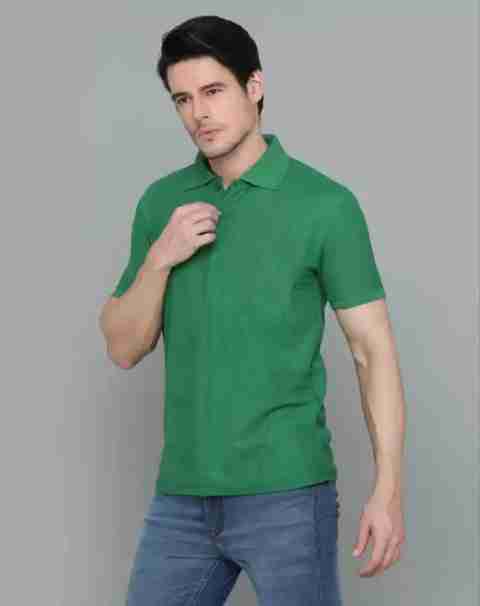 DZone Men Solid Polo Neck Cotton Blend Green T-Shirt - Image 5