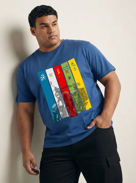 Toodleplus Men Plus Size Printed T-Shirt Cotton Round Neck Half Sleeve Regular Fit Men Printed Round Neck Pure Cotton Blue T-Shirt - Image 7