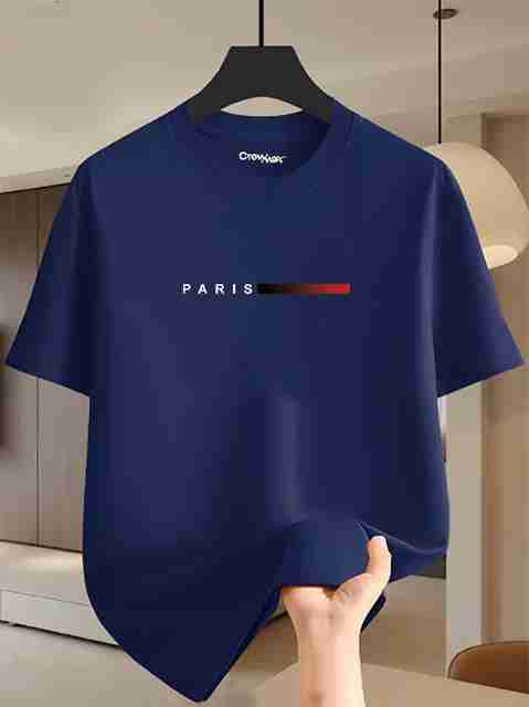 crewmax Men's Graphic Print Round Neck Cotton Blue T-Shirt - Image 5