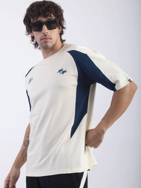 MANIAC Men Colorblock Round Neck Cotton Blend White T-Shirt - Image 7