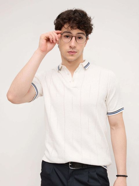 VASTRADO Men White Pure Cotton Polo T-Shirt - Image 6