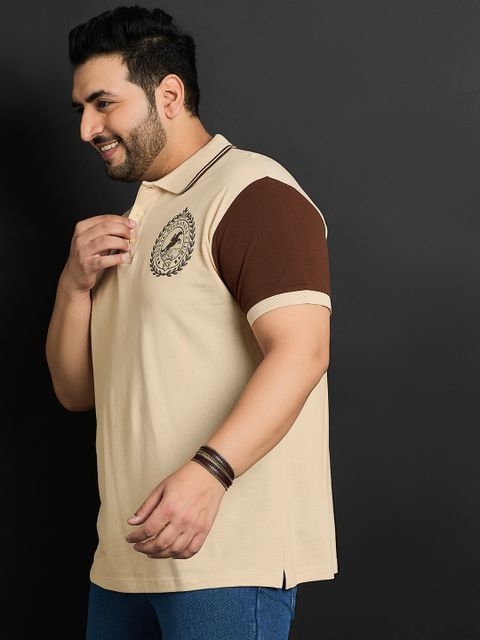 bigbanana Men Printed Polo Neck Pure Cotton Beige T-Shirt - Image 6