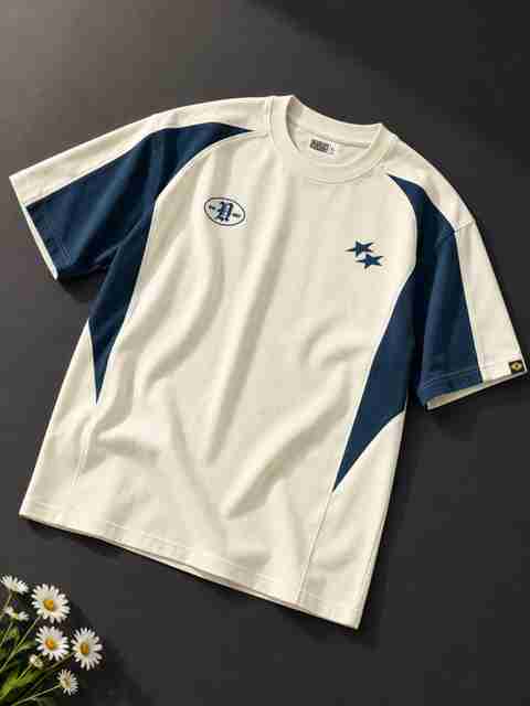 MANIAC Men Colorblock Round Neck Cotton Blend White T-Shirt - Image 5