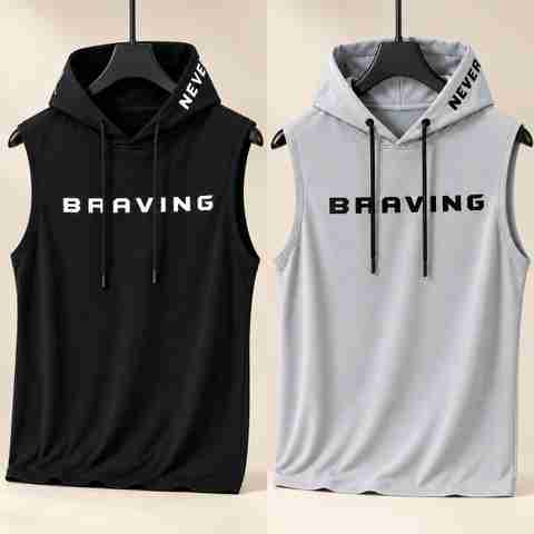 ChaseOverIN Pack of 2 Men Printed Hooded Neck Polycotton T-Shirts - Image 2