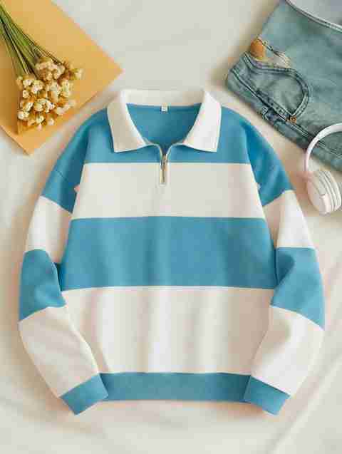 Try This Men Colorblock Polo Neck Cotton Blend Light Blue, White T-Shirt - Image 2