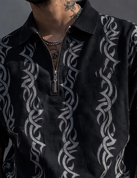 Force Men Printed Zip Neck Reversible Cotton Blend Black T-Shirt - Image 8