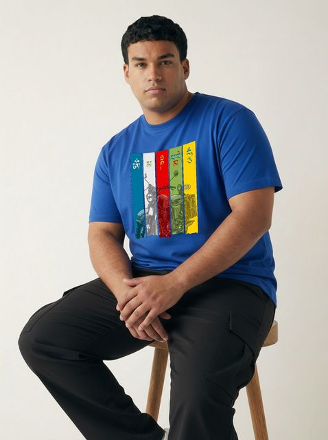 Toodleplus Men Plus Size Printed T-Shirt Cotton Round Neck Half Sleeve Regular Fit Men Printed Round Neck Pure Cotton Blue T-Shirt - Image 6