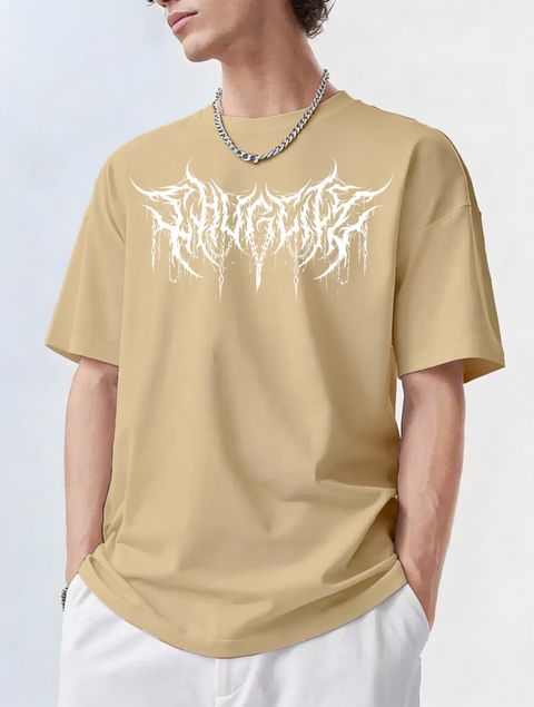 FLYIND VOGUE OUTFIT Men Printed Round Neck Polycotton Beige T-Shirt - Image 5