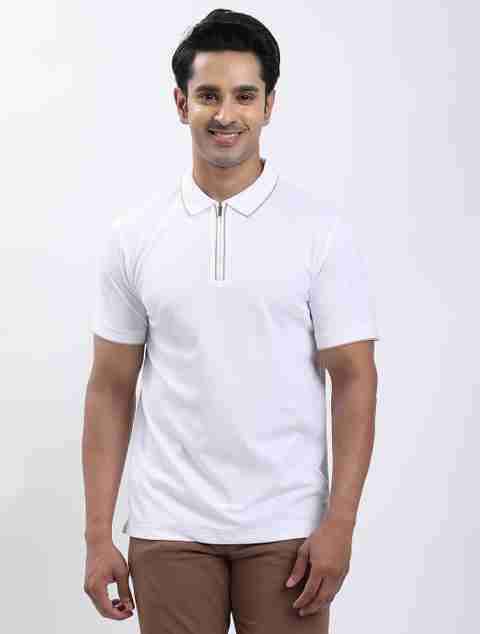 Indian Terrain Men's Solid Polo Neck Cotton Blend White T-Shirt - Image 5