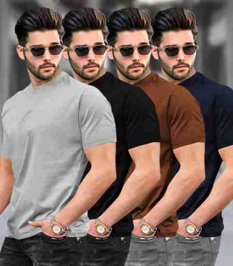 TRIPR Pack of 4 Men Solid Round Neck Cotton Blend Multicolor T-Shirt - Image 5