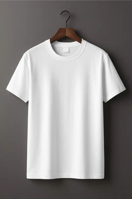 SHYAMIT Men's Solid Round Neck Polyester T-Shirt (White) - Image 8