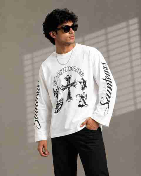 FASHLOOK Men Graphic Print, Typography Round Neck Cotton Blend White T-Shirt - Image 5
