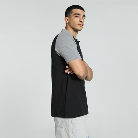 PUMA Men Colorblock Polo Neck Cotton Blend Black T-Shirt - Image 4