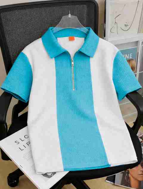 Try This Men Colorblock Polo Neck Cotton Blend Light Blue T-Shirt - Image 5