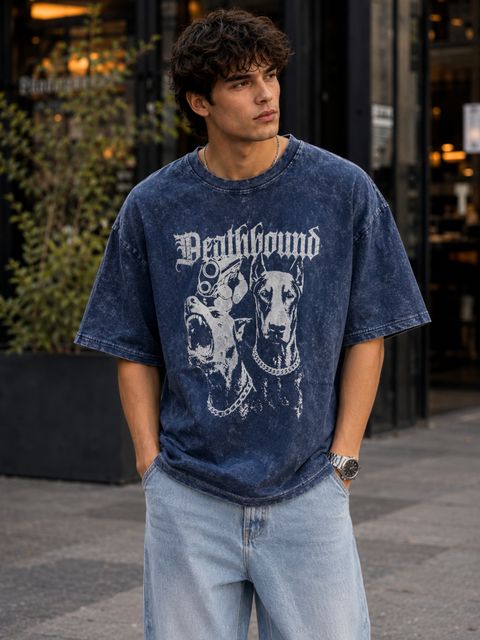 MADSTO Men Printed Round Neck Pure Cotton Dark Blue T-Shirt - Image 6