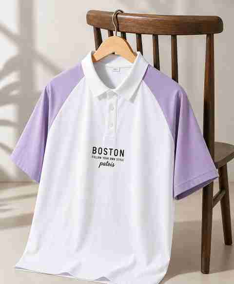 PATOIS Men Colorblock Polo Neck Cotton Blend Purple T-Shirt - Image 3