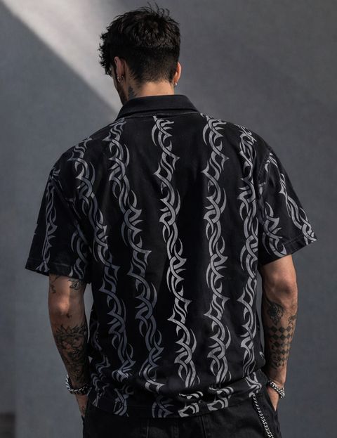Force Men Printed Zip Neck Reversible Cotton Blend Black T-Shirt - Image 7