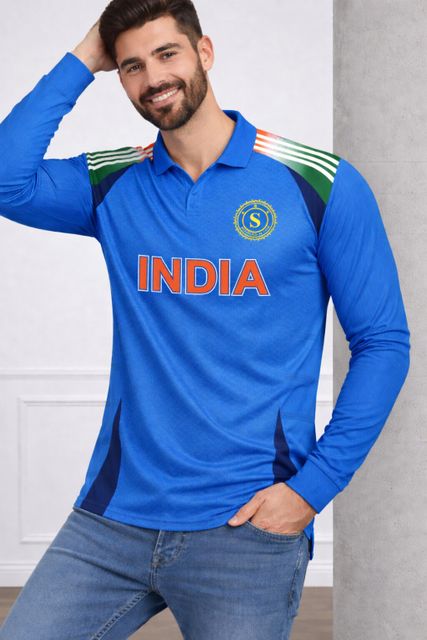 STR CREATION Men Graphic Print, Printed Polo Neck Polycotton Blue T-Shirt - Image 6