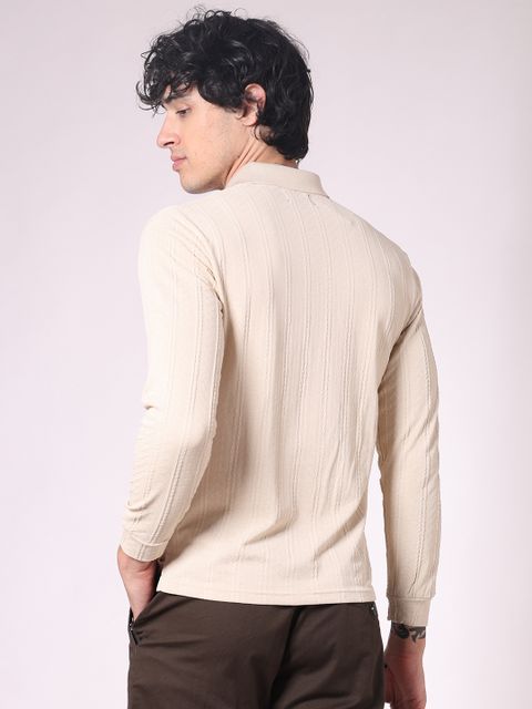 V-MART Men Solid Polo Neck Cotton Blend Beige T-Shirt - Image 4