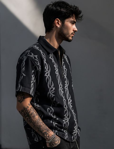 Force Men Printed Zip Neck Reversible Cotton Blend Black T-Shirt - Image 6