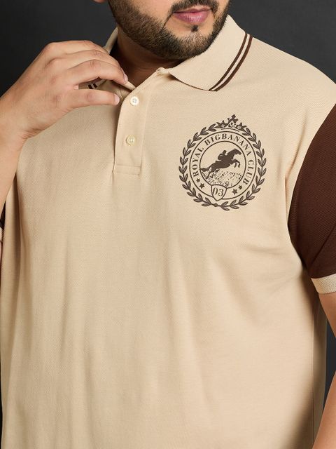 bigbanana Men Printed Polo Neck Pure Cotton Beige T-Shirt - Image 8