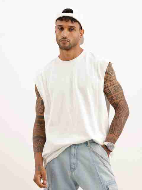 WROGN Men Solid Crew Neck Pure Cotton White T-Shirt - Image 5