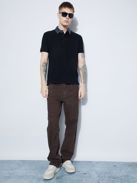 Forca by Lifestyle Men Solid Polo Neck Cotton Blend Black T-Shirt - Image 5