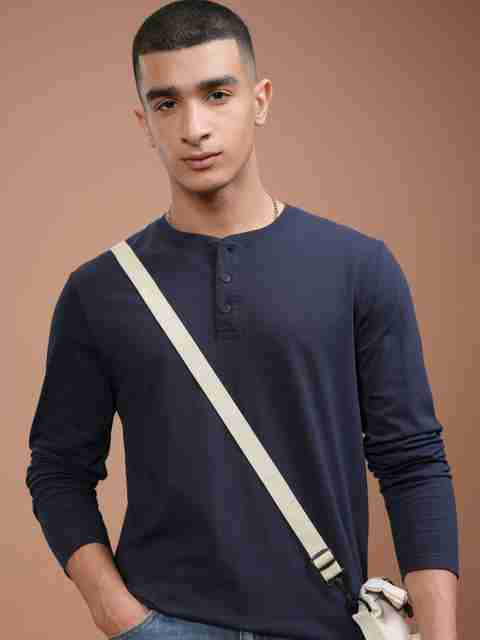 HIGHLANDER Men Solid Round Neck Pure Cotton Dark Blue T-Shirt - Image 5
