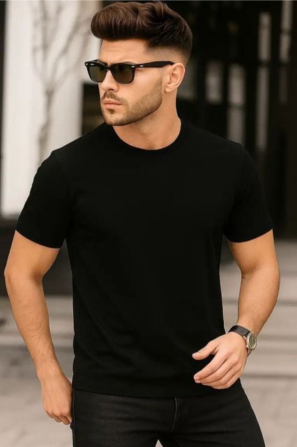 SHYAMIT Men's Solid Round Neck Polyester T-Shirt (White) - Image 7