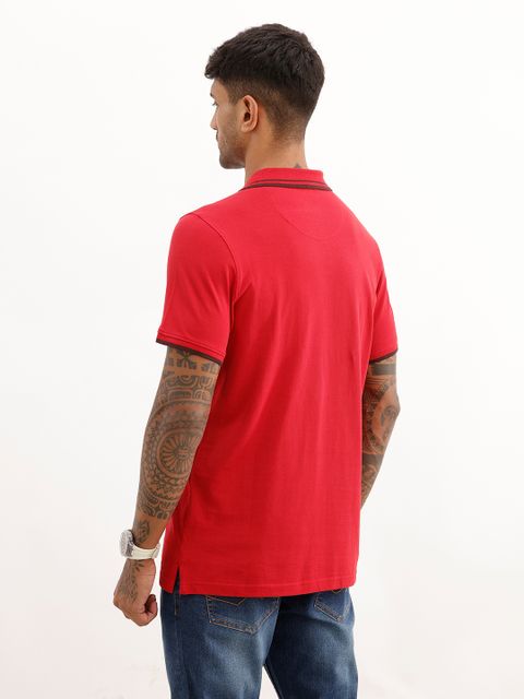 WROGN Men Solid Polo Neck Pure Cotton Red T-Shirt - Image 7