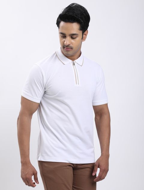 Indian Terrain Men's Solid Polo Neck Cotton Blend White T-Shirt - Image 7