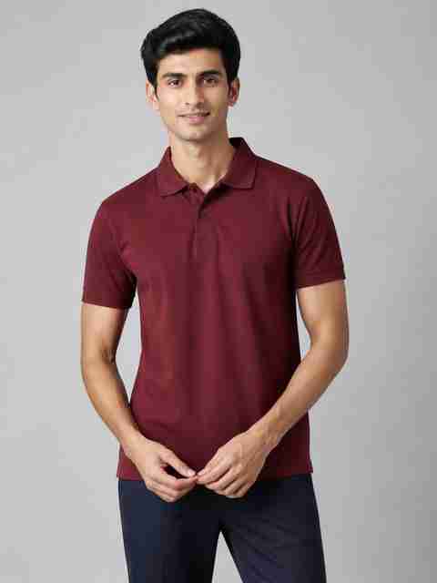 Allen Solly Men Solid Polo Neck Cotton Blend Maroon T-Shirt - Image 5