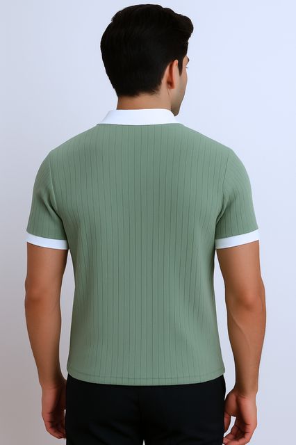 Try This Men Colorblock Polo Neck Cotton Blend Dark Green, White T-Shirt - Image 6