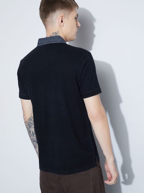 Forca by Lifestyle Men Solid Polo Neck Cotton Blend Black T-Shirt - Image 6