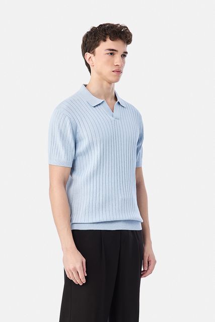 Snitch Men Solid Polo Neck Pure Cotton Blue T-Shirt - Image 8