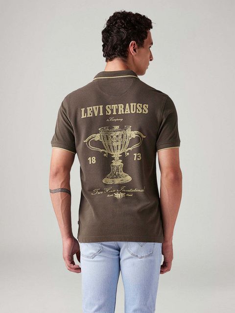 LEVI'S Men Graphic Print Polo Neck Pure Cotton Brown T-Shirt - Image 7