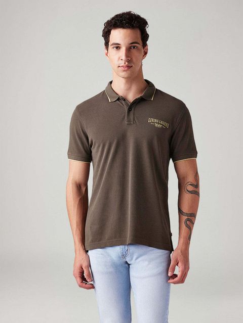 LEVI'S Men Graphic Print Polo Neck Pure Cotton Brown T-Shirt - Image 6