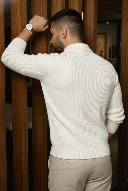 Chain Link Men Printed Zip Neck Cotton Blend White T-Shirt - Image 6